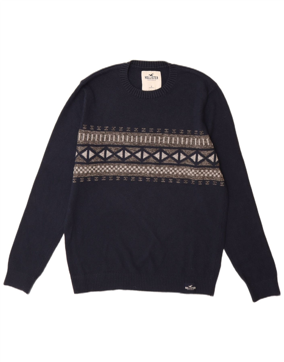 Suéter masculino Hollister com gola redonda grande azul marinho Argyle/Diamante