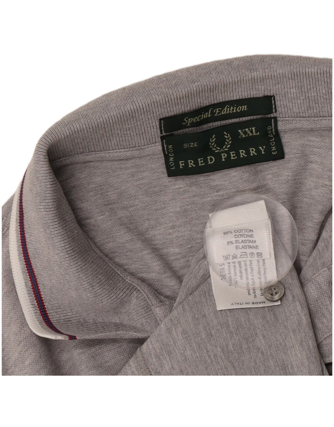 Camisa polo masculina Fred Perry 2XL algodão manchado cinza