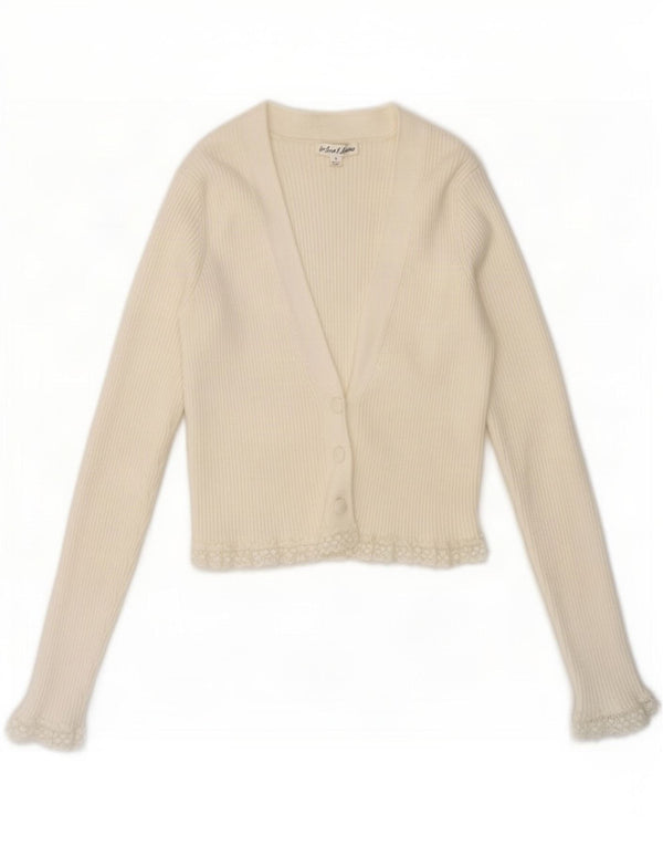 Cardigan feminino vintage UK 8 viscose branca pequena