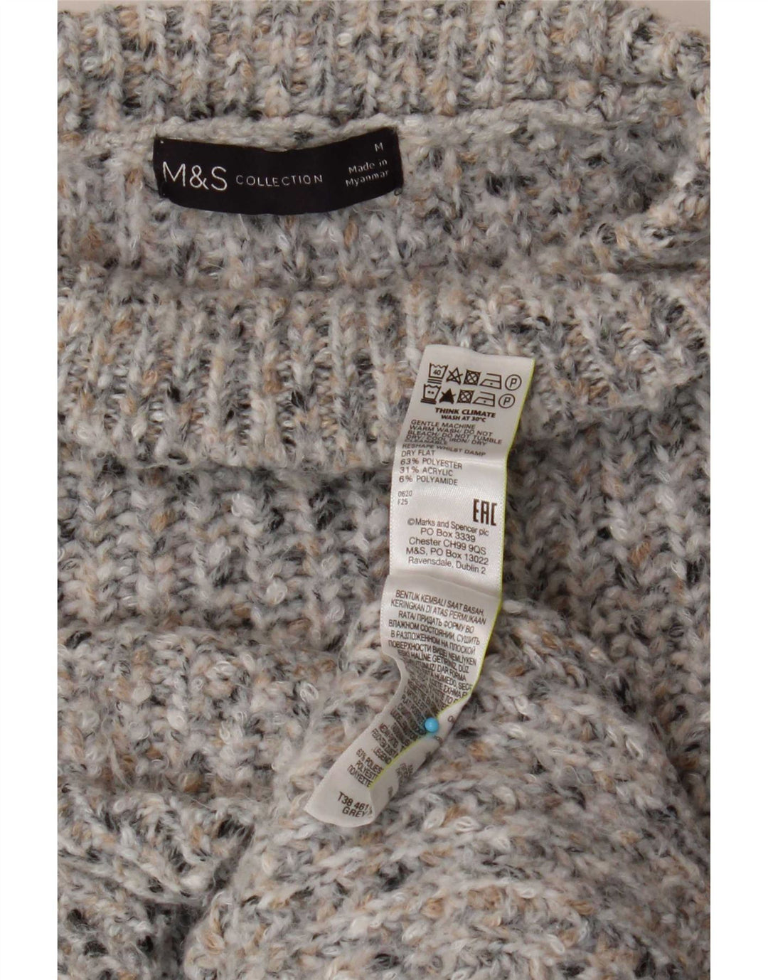 Suéter masculino Marks & Spencer com gola tartaruga Reino Unido 14 cinza médio manchado