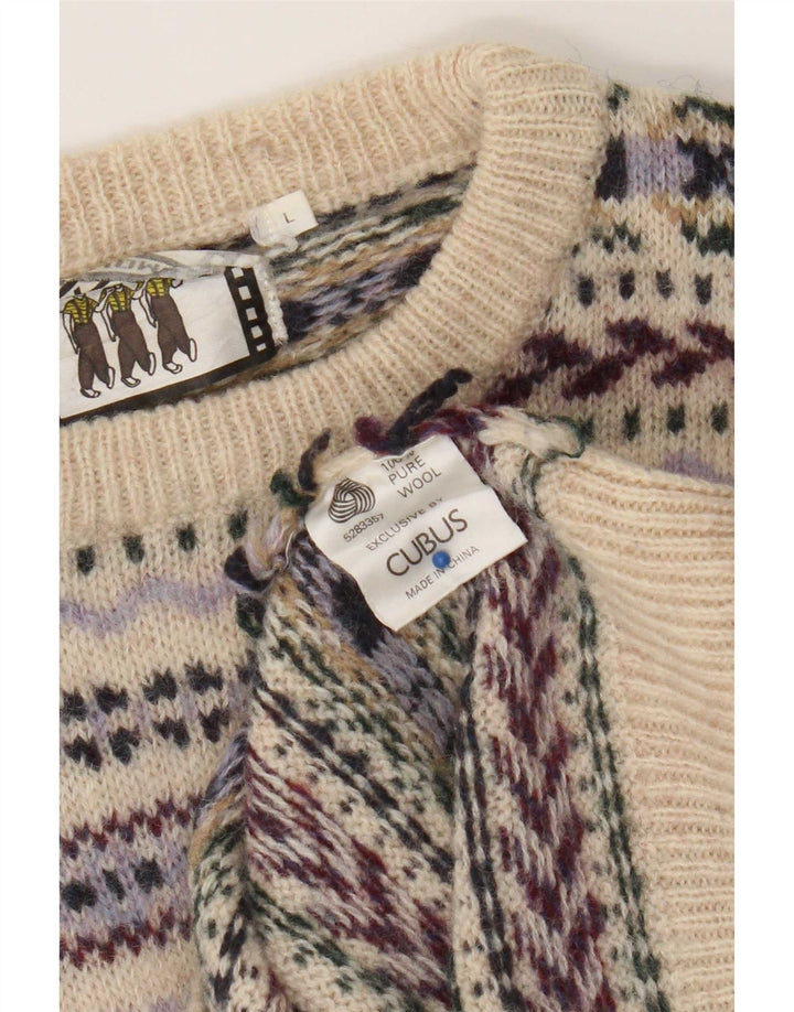 Suéter masculino Cubus com gola redonda, grande bege, lã Fair Isle