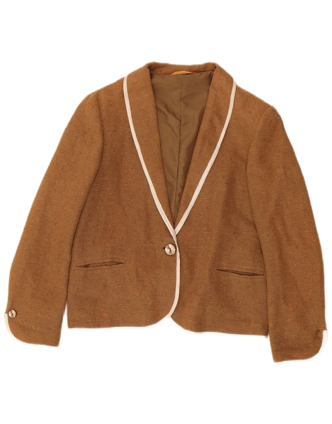 Jaqueta blazer feminina vintage com 1 botão Reino Unido 14 Ramie marrom médio