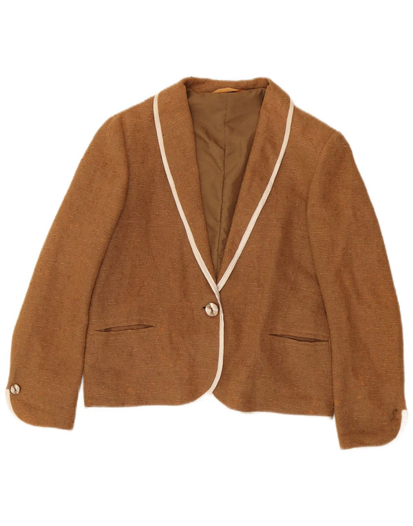 Jaqueta blazer feminina vintage com 1 botão Reino Unido 14 Ramie marrom médio