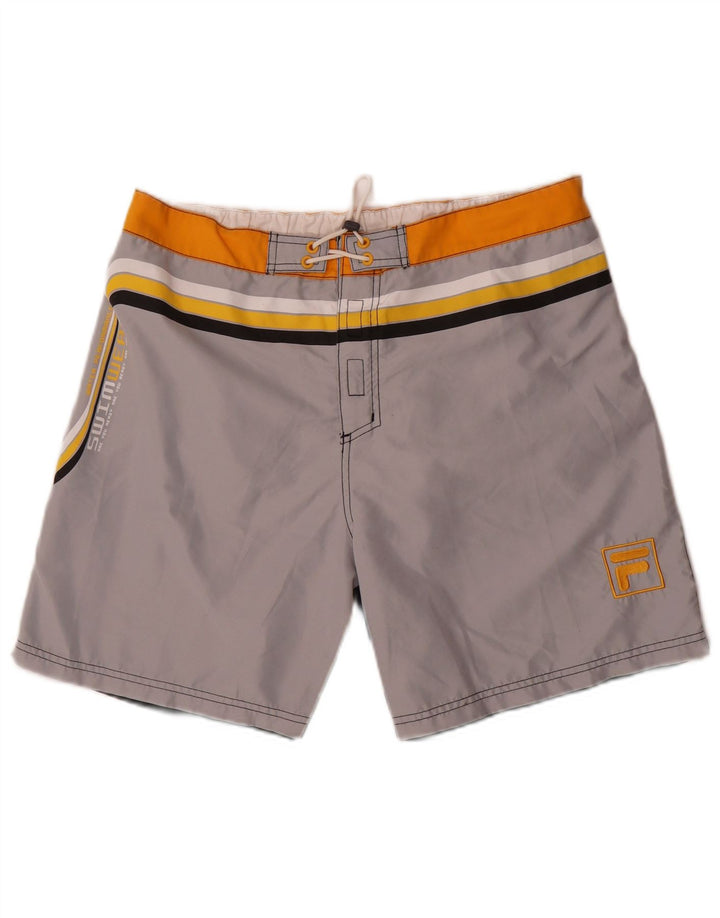 Fila Mens Graphic Natação Shorts Grande Cinza Colourblock Poliéster