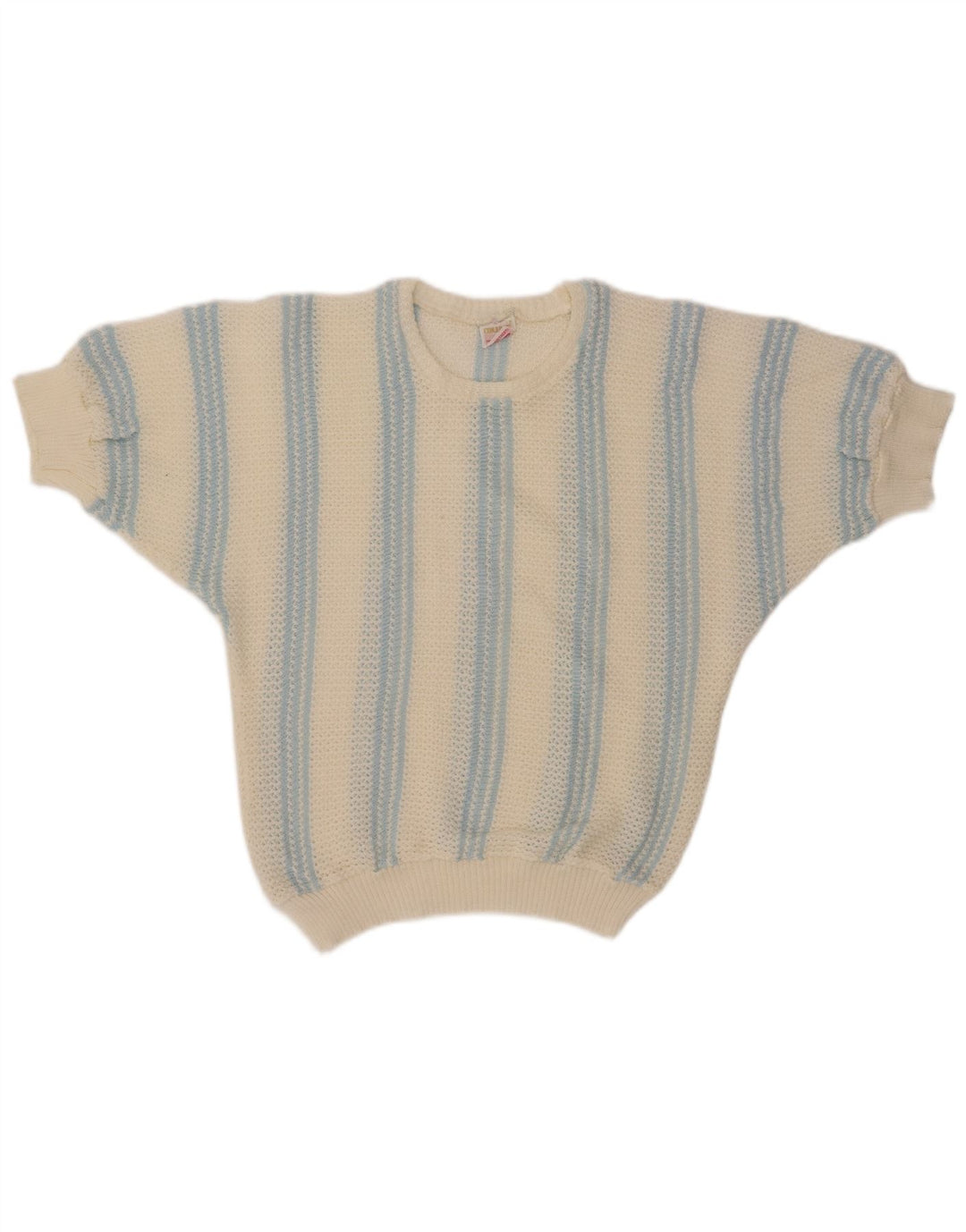 Suéter feminino VINTAGE com gola canoa e listrado branco médio UK 12