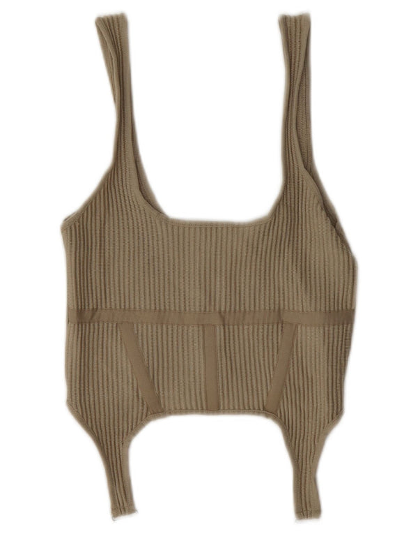 Zara Womens Crop Top UK 8 Pequeno Poliéster Bege