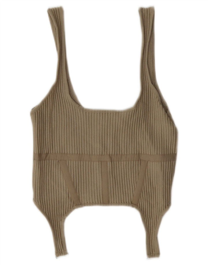 Zara Womens Crop Top UK 8 Pequeno Poliéster Bege