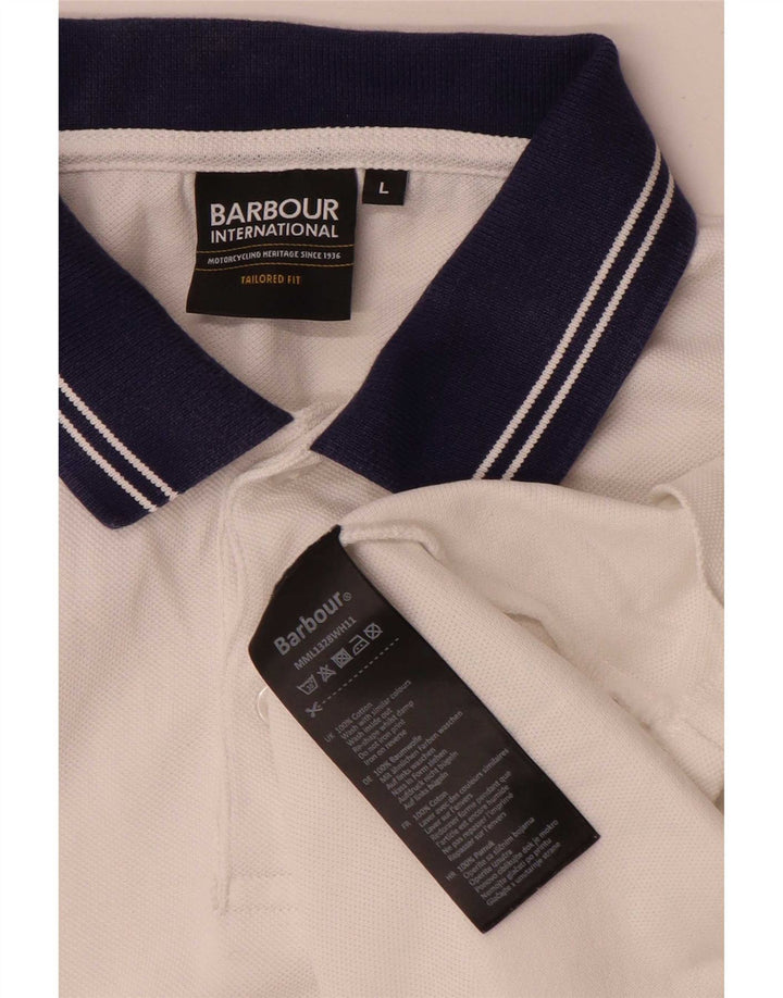 Camisa polo masculina de rugby Barbour grande algodão listrado branco