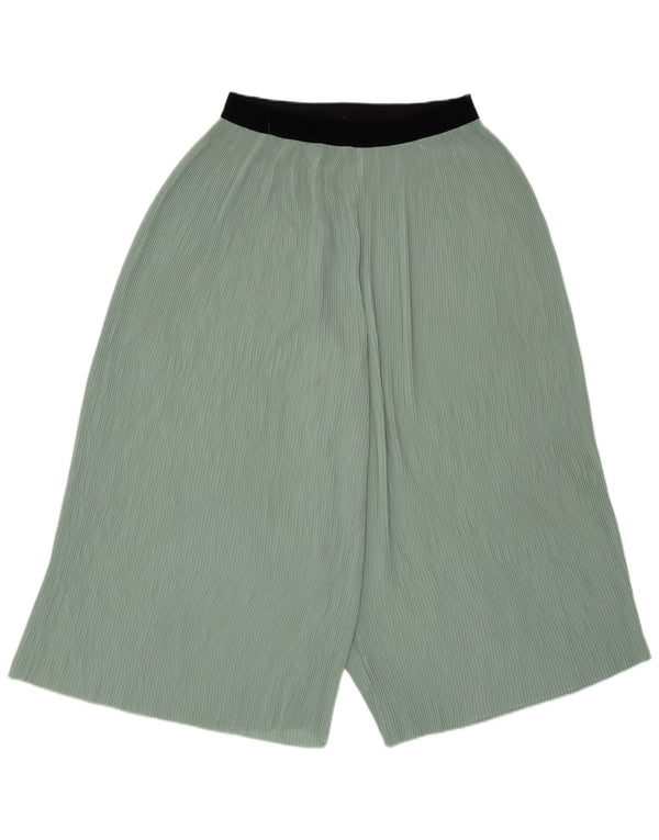 Culottes femininos Zara calças cortadas Reino Unido 16 grande W32 L21 poliéster verde