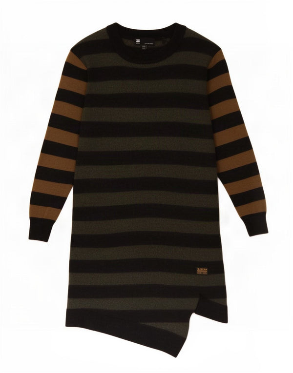 G-Star Womens Long Sleeve Jumper Dress UK 2 2XS Khaki Striped