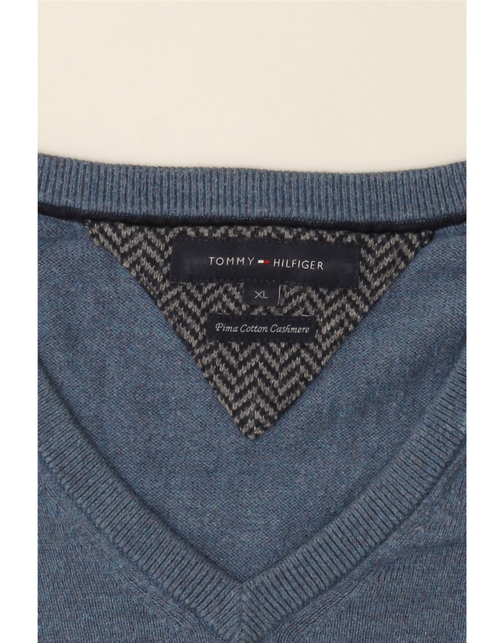 TOMMY HILFIGER Mens V-Neck Jumper Sweater XL Blue Cotton Vintage Tommy Hilfiger and Second-Hand Tommy Hilfiger from Messina Hembry 