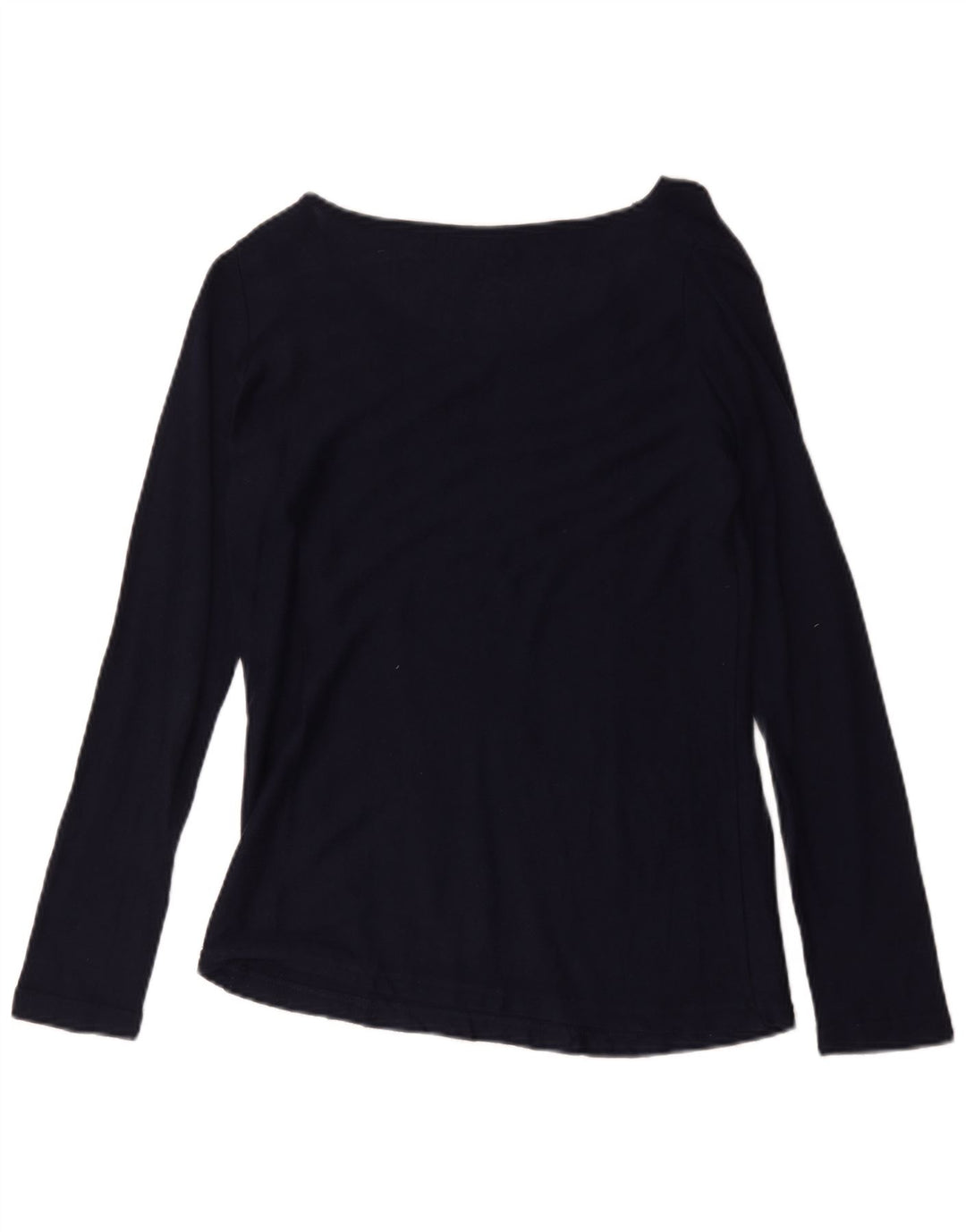 Top feminino Zara manga comprida UK 12 algodão azul marinho médio