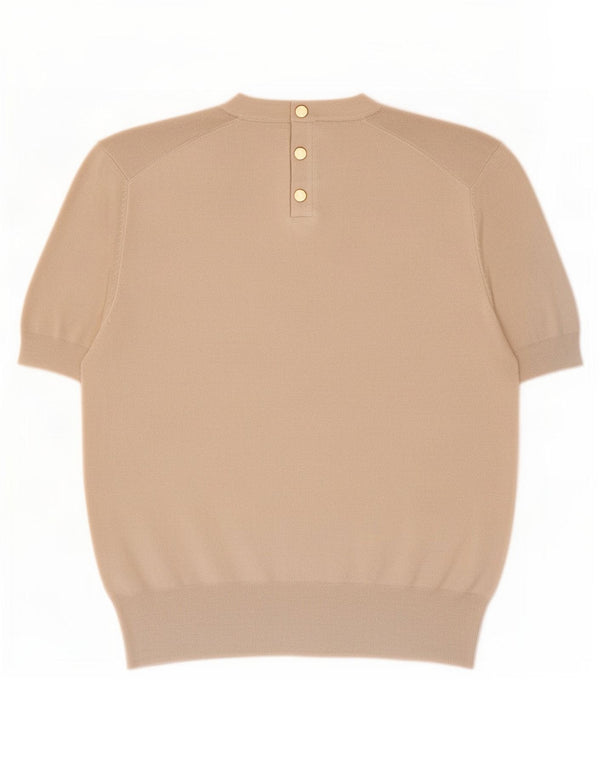 Suéter feminino Zara de manga curta com gola redonda UK 20 2XL bege viscose