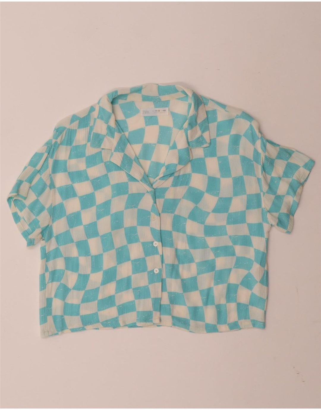 Blusa camisa manga curta feminina ZARA 11-12 anos azul viscose geométrica