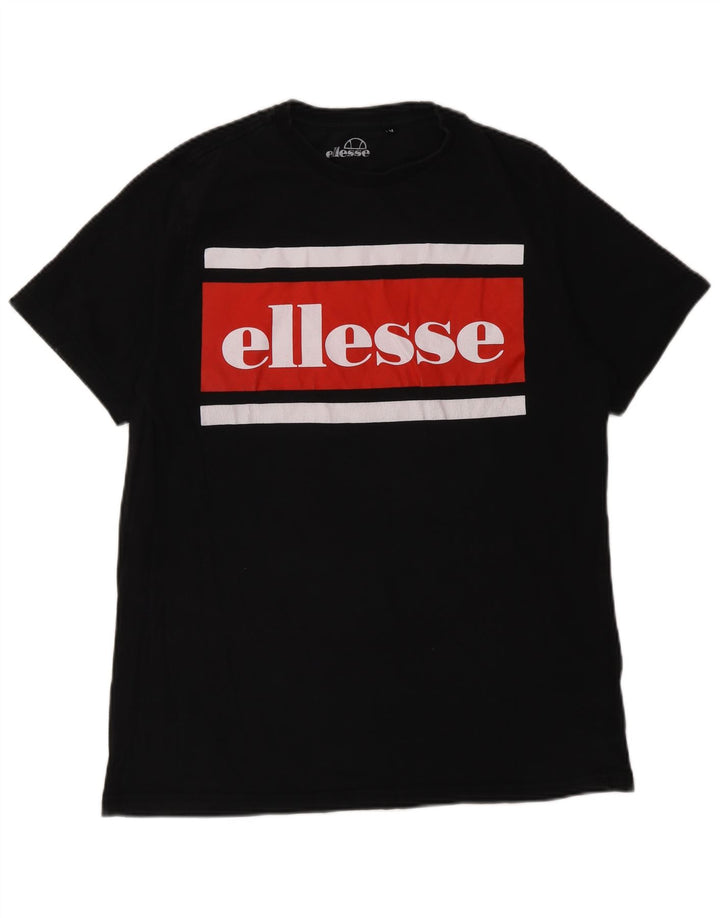 Ellesse Camiseta masculina gráfica top médio preto colorblock algodão