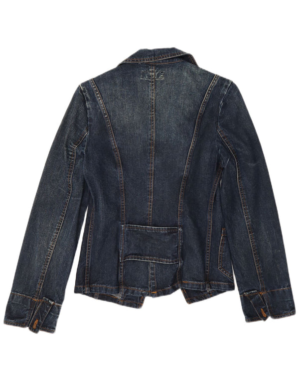 Jaqueta blazer feminina vintage jeans com 1 botão Reino Unido 10 azul pequeno