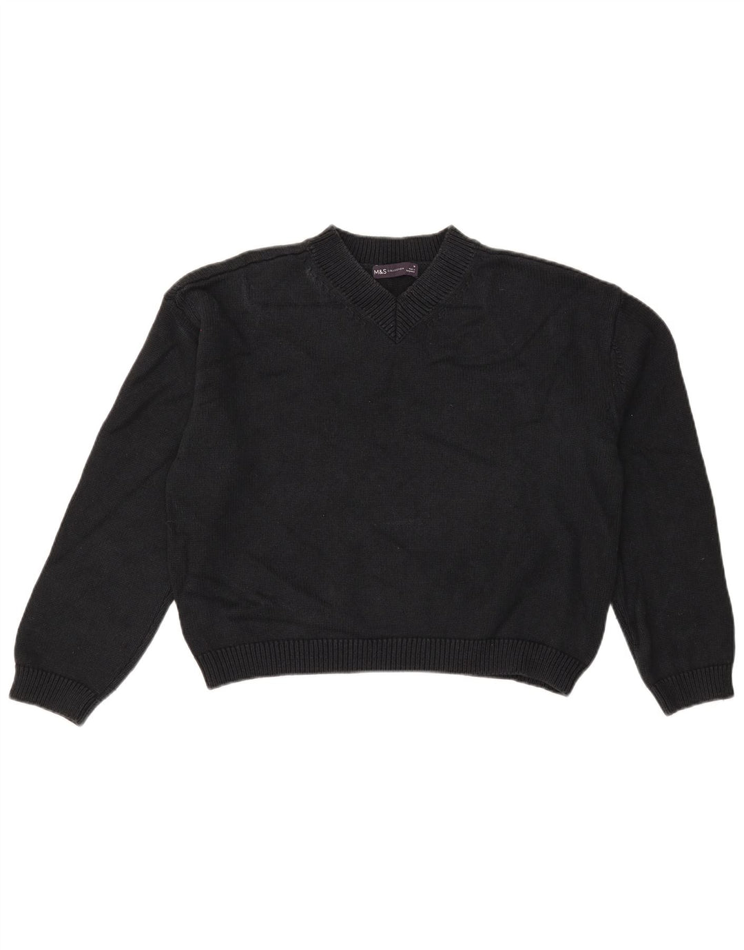 Suéter feminino Marks & Spencer com decote em V e gola V Reino Unido 14 médio preto