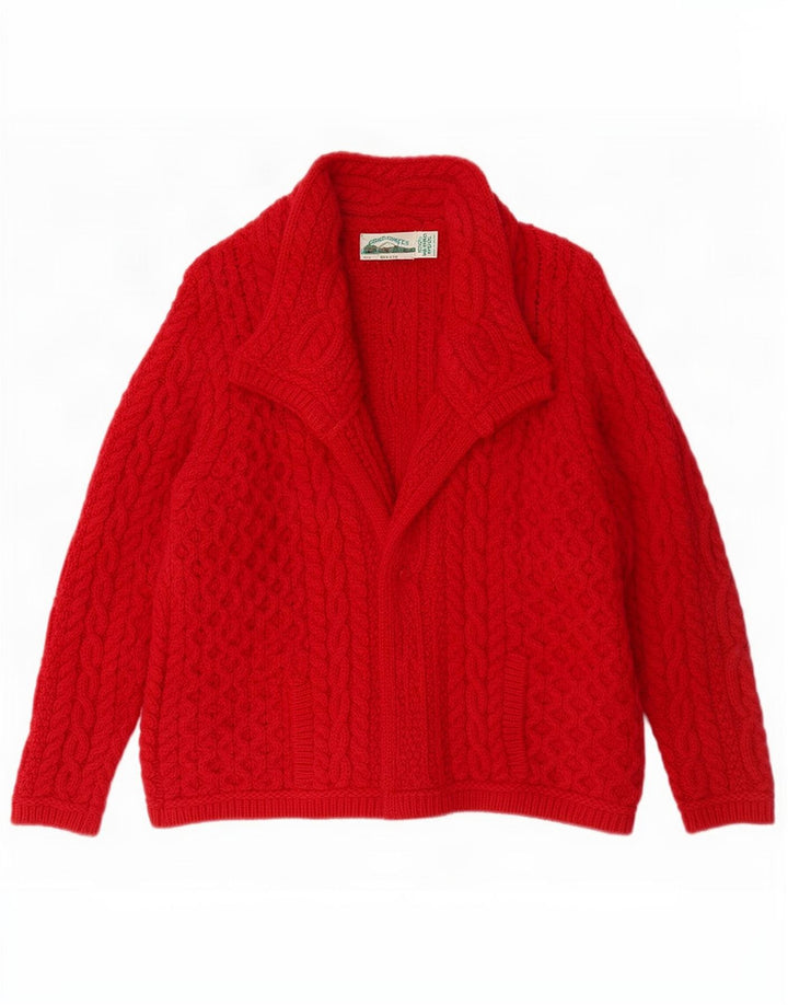Suéter cardigã feminino Aran Crafts UK 14 lã merino vermelha média