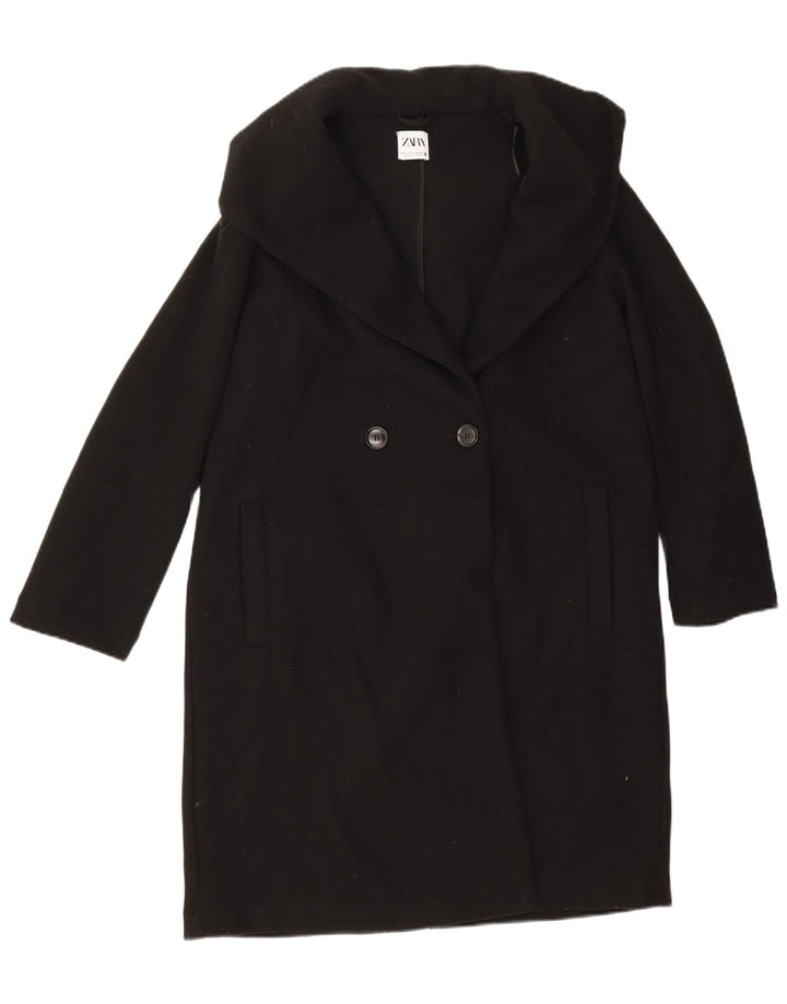 Zara Casaco feminino oversized com peito duplo Reino Unido 10 pequeno poliéster preto
