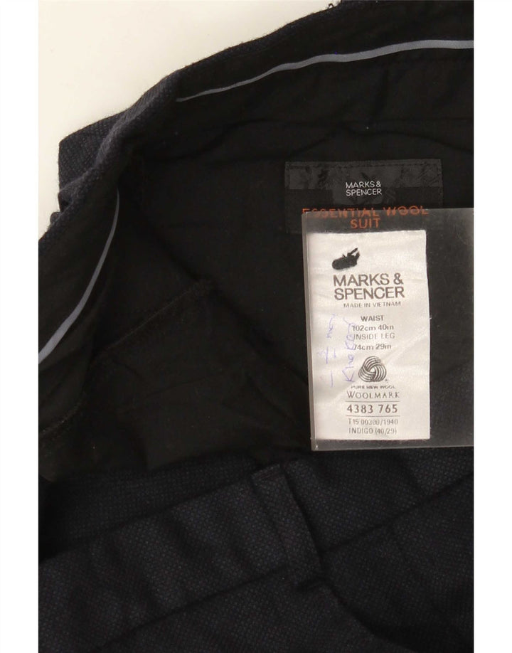 Calça masculina de terno reto Marks & Spencer W40 L29 lã azul marinho