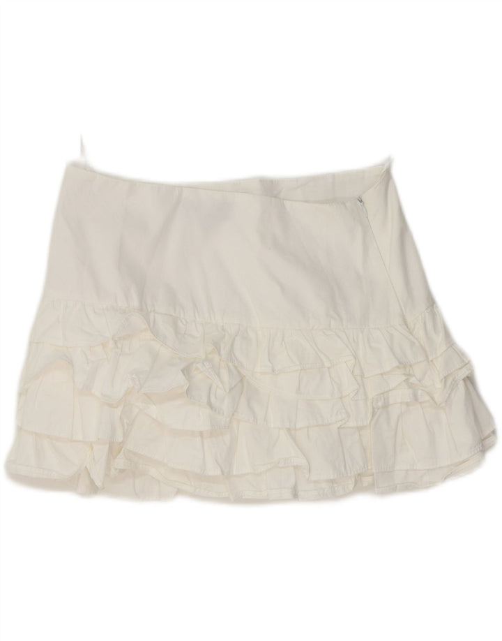 Zara Mini saia feminina com babados médio W30 algodão branco
