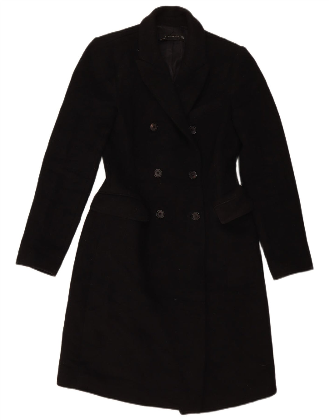 Casaco feminino Zara com peito duplo UK 10 pequeno poliéster preto