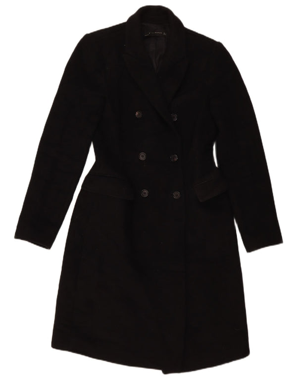 Casaco feminino Zara com peito duplo UK 10 pequeno poliéster preto