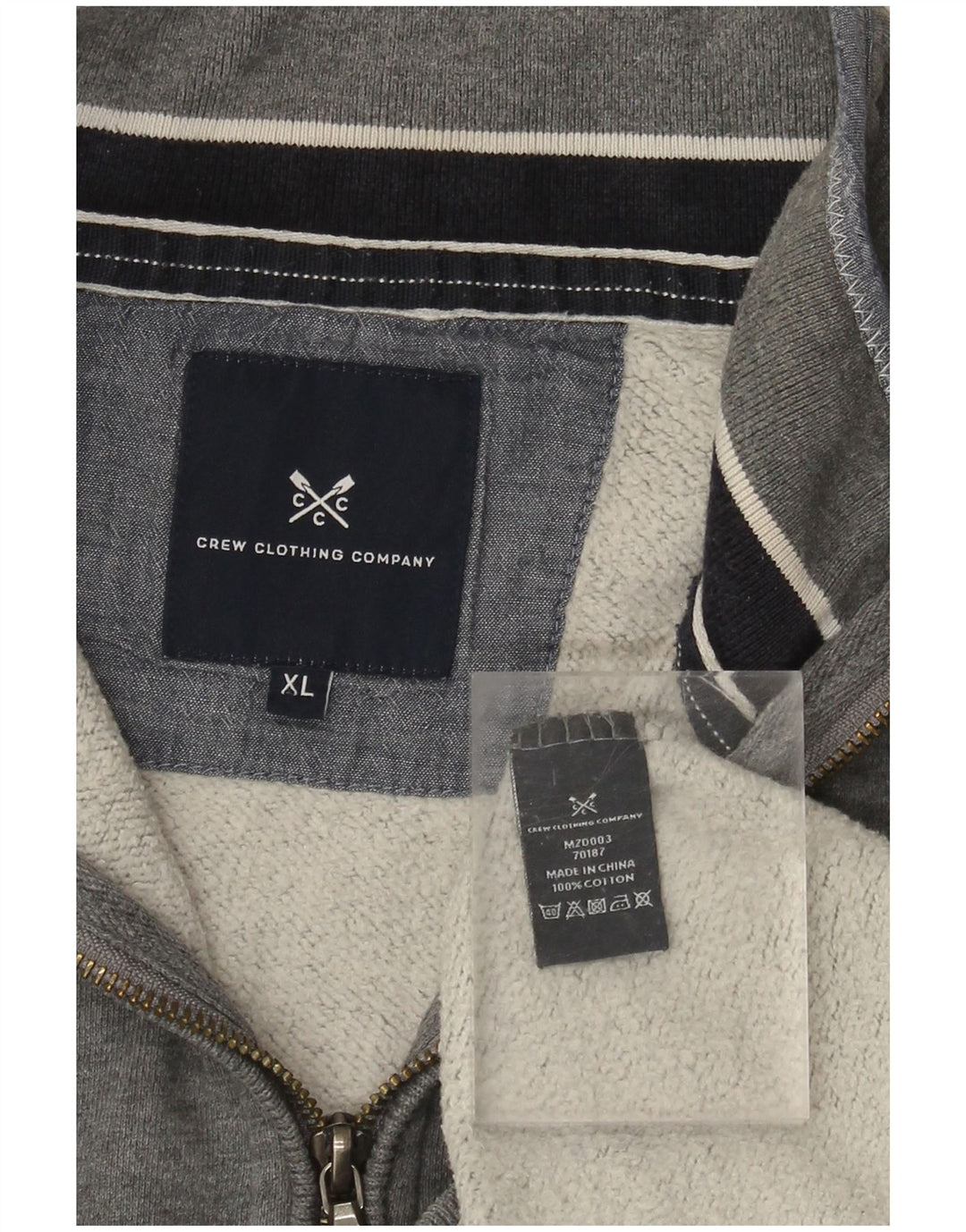 CREW CLOTHING Suéter masculino com zíper e gola XL algodão cinza