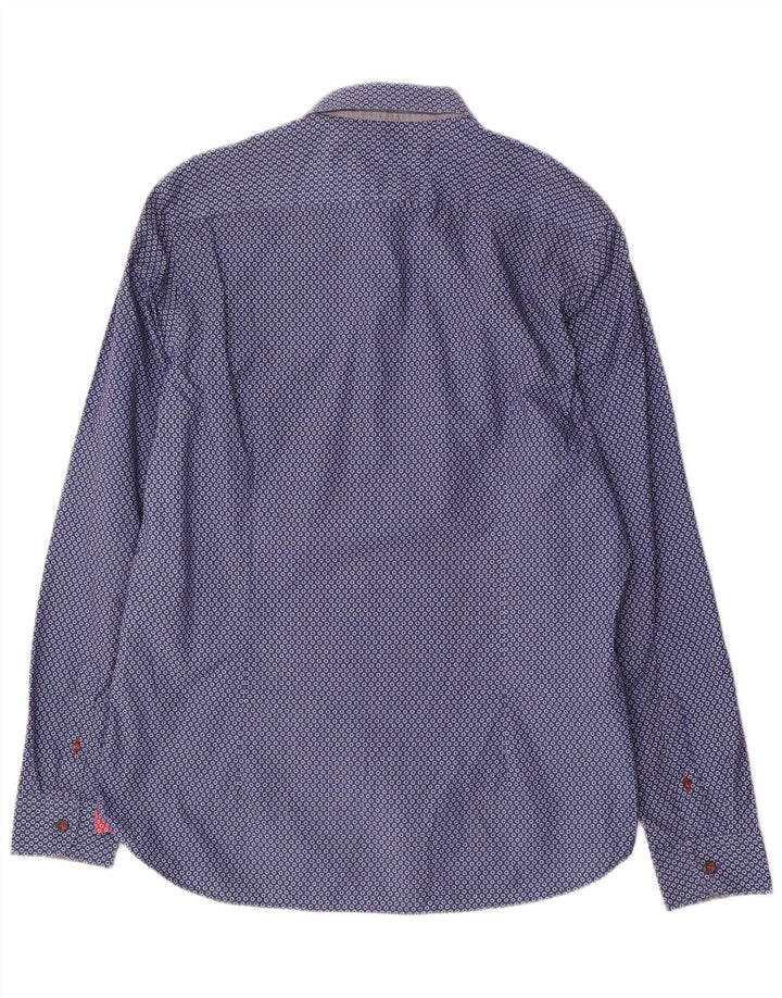 Camisa masculina Ted Baker tamanho 4 grande algodão manchado azul