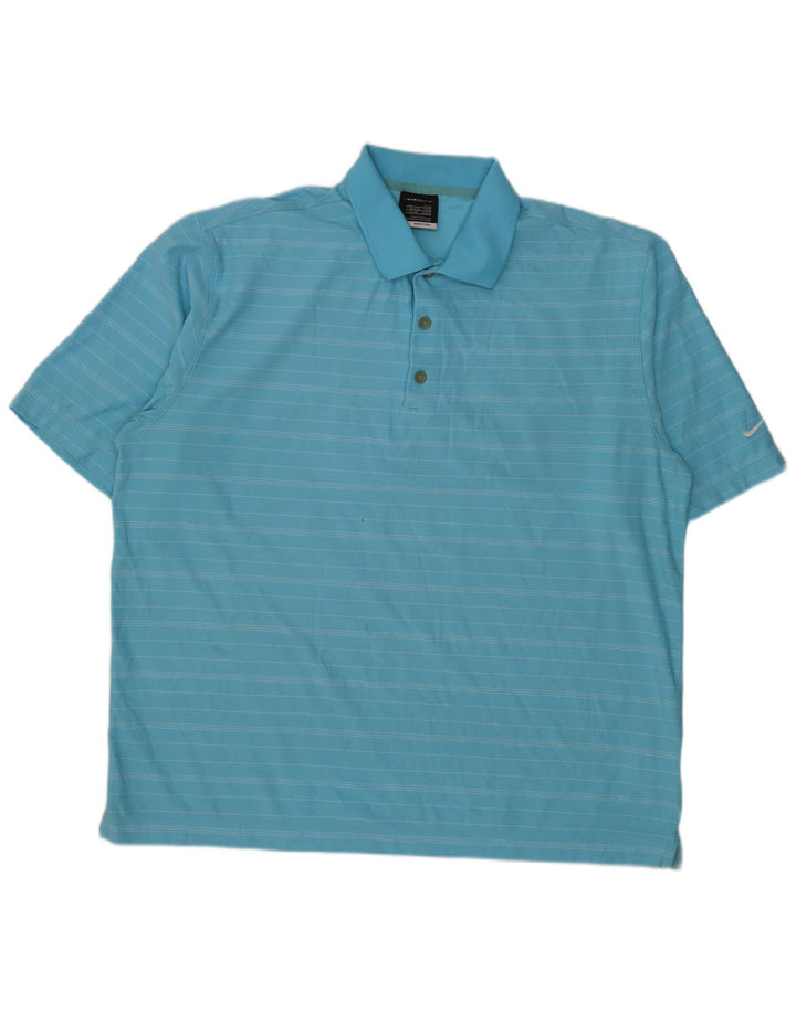 Camisa polo masculina Nike UK 42/44 grande poliéster listrado azul