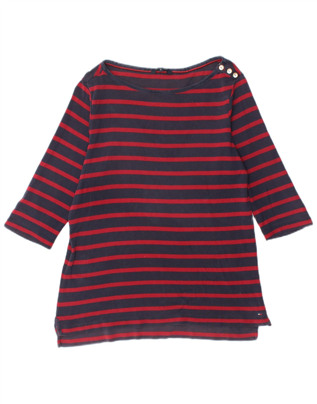 TOMMY HILFIGER Womens Top 3/4 Sleeve UK 12 Medium Navy Blue Striped