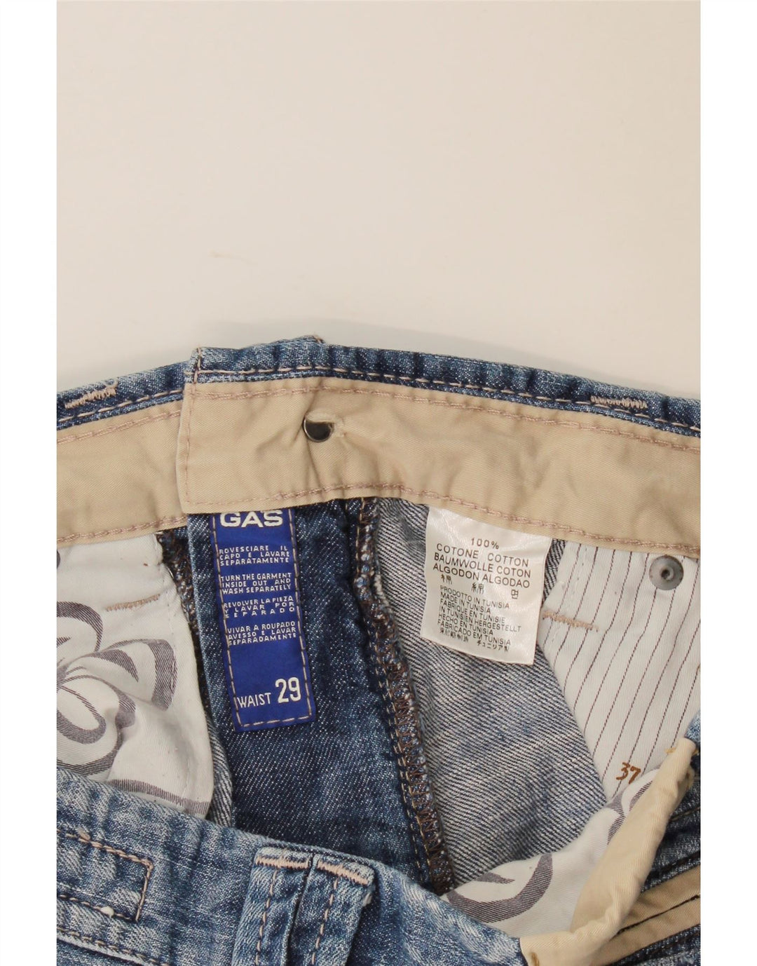 Shorts jeans masculino Gas W29 pequeno algodão azul