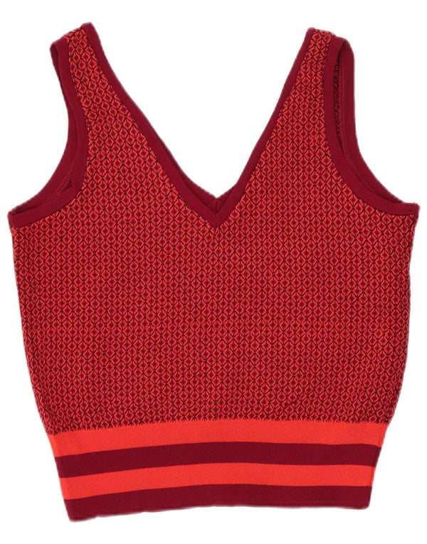 Zara Womens Crop Knit Vest Top UK 10 Pequeno Viscose Geométrica Vermelha