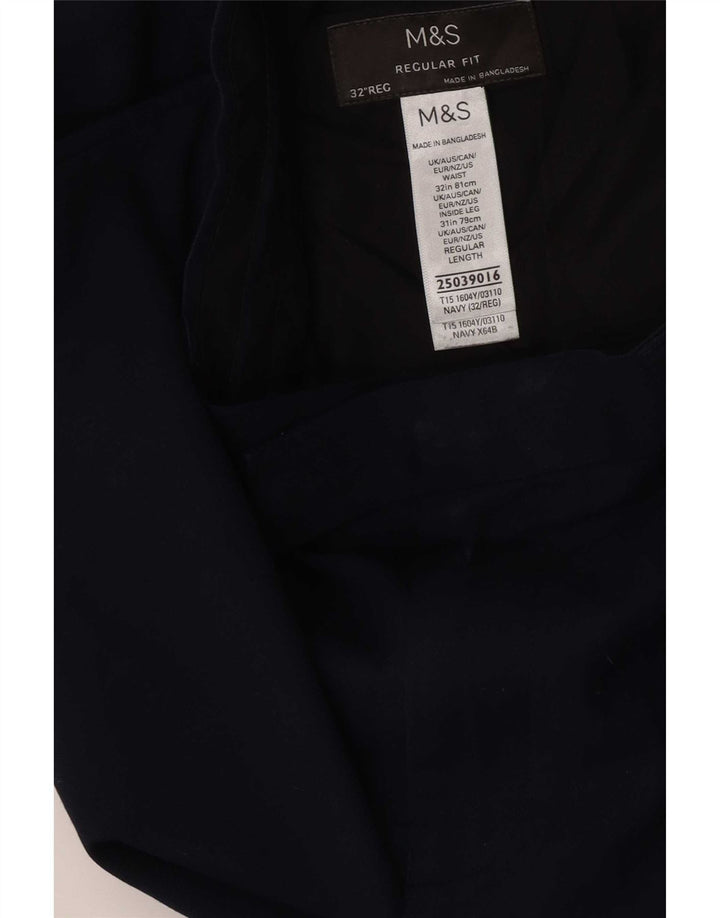Calça masculina de ajuste regular Marks & Spencer W32 L31 azul marinho poliéster