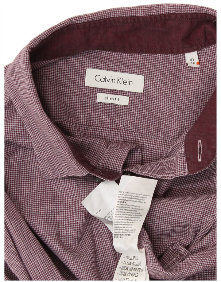 Camisa masculina CALVIN KLEIN Slim Fit tamanho 41 16 grande marrom houndstooth