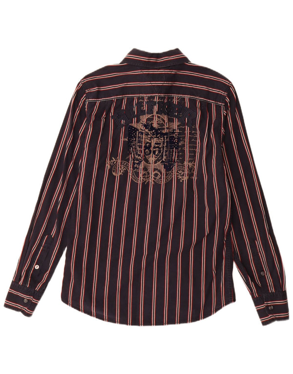 Camisa masculina Tommy Hilfiger Graphic Slim Fit pequena listrada azul marinho de algodão
