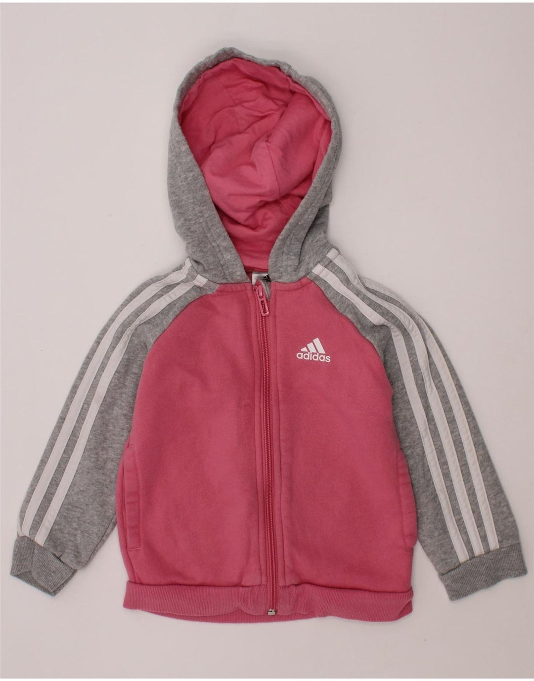 ADIDAS Girls Zip Hoodie Sweater 2-3 Years Pink Colourblock Cotton Vintage Adidas and Second-Hand Adidas from Messina Hembry 