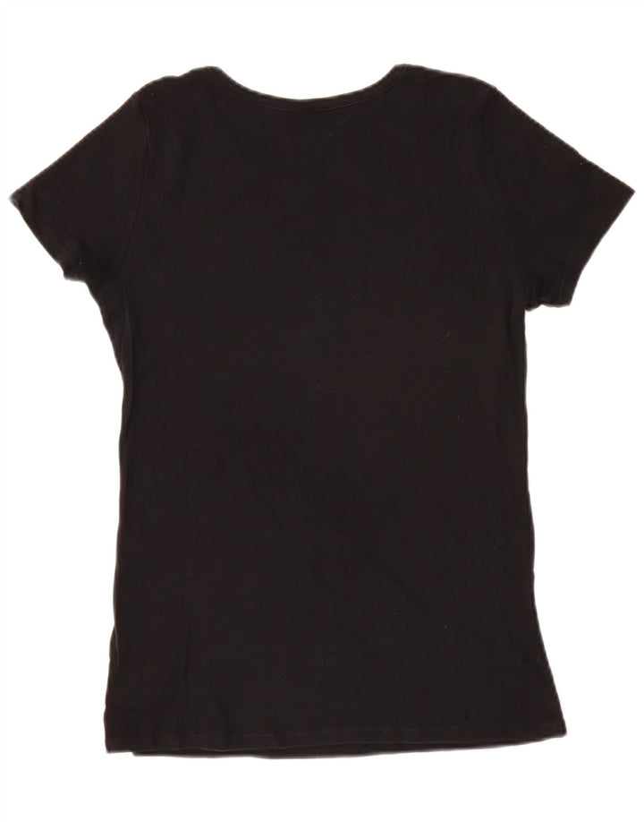 Camiseta feminina gráfica BENETTON UK 16 pequena preta