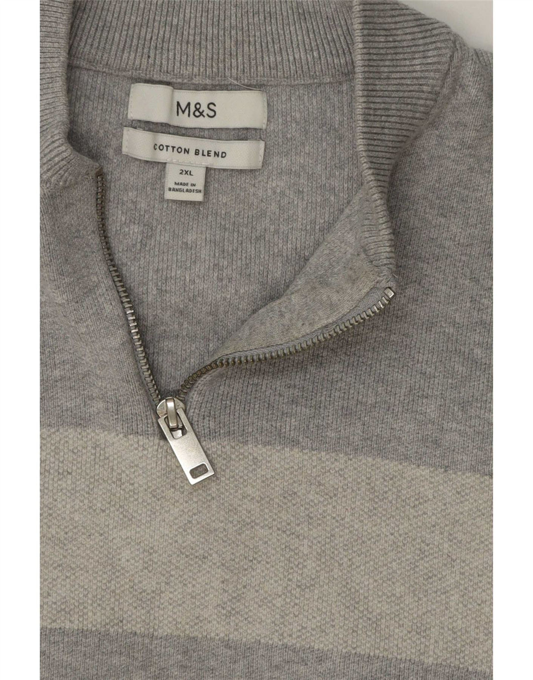 Suéter masculino Marks & Spencer com zíper e gola 2XL algodão listrado cinza