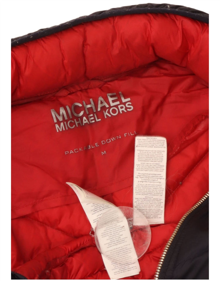 Jaqueta feminina acolchoada com capuz Michael Kors Reino Unido 14 poliéster azul marinho médio