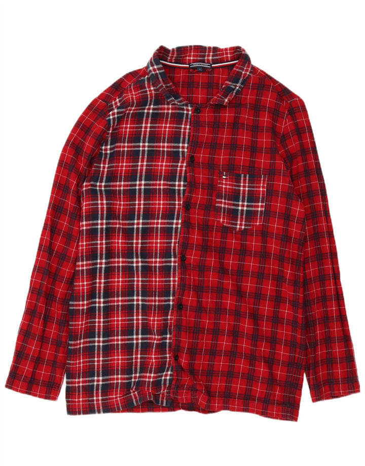 Camisa masculina de flanela Tommy Hilfiger de algodão xadrez vermelho médio