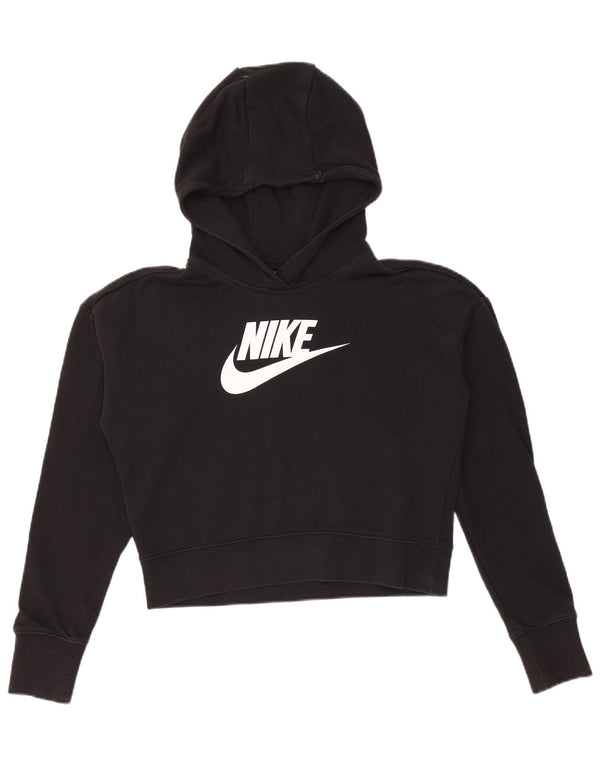 NIKE Girls Crop Graphic Hoodie Jumper 13-14 Anos XL Preto Algodão
