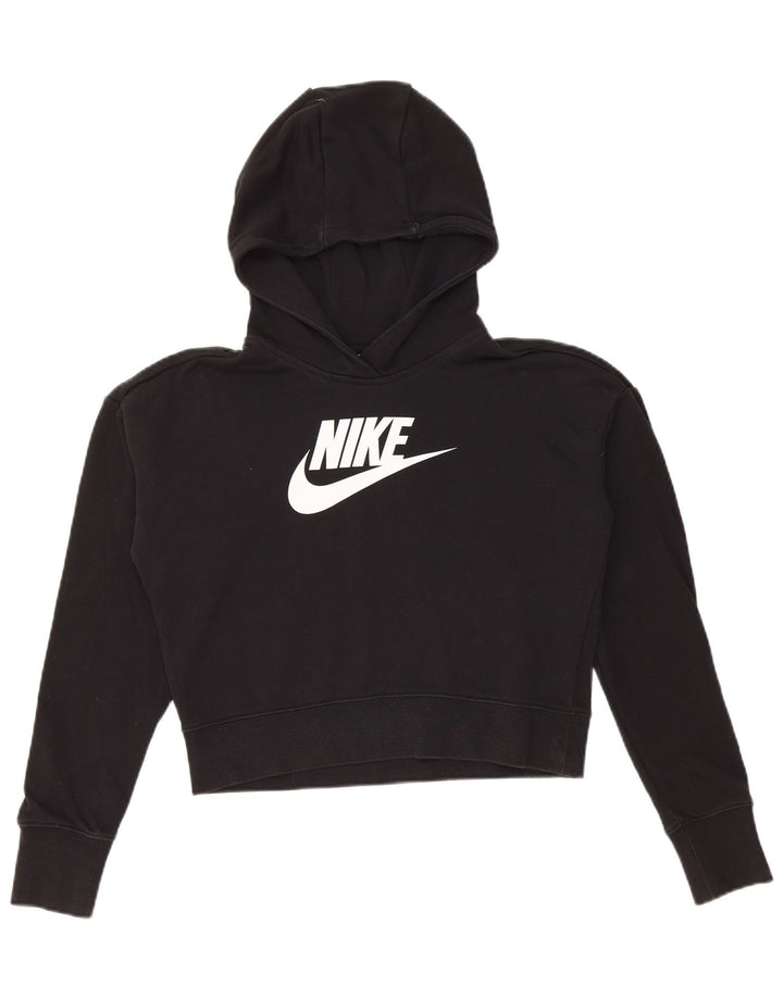 NIKE Girls Crop Graphic Hoodie Jumper 13-14 Anos XL Preto Algodão