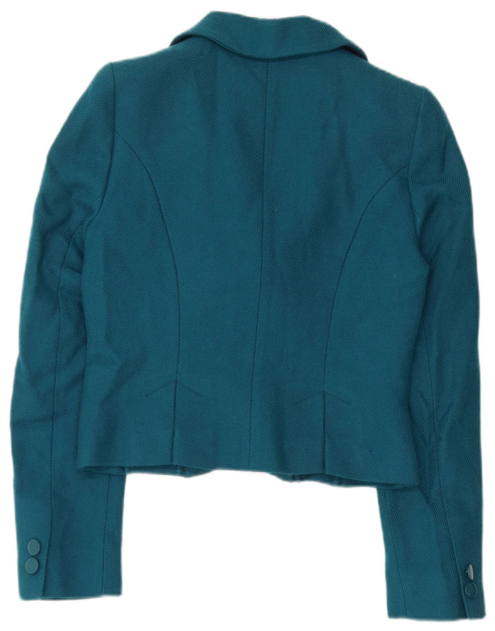 Jaqueta blazer feminina Hobbs Crop 2 botões Reino Unido 10 pequena lã azul