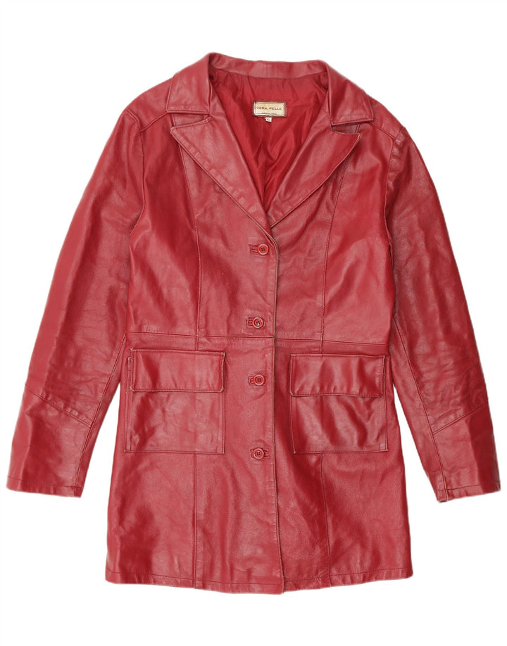 Casaco de couro feminino vintage UK 18 XL couro vermelho