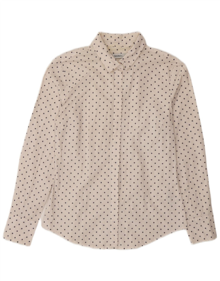Camisa feminina Max & Co. UK 10 pequena algodão manchado branco