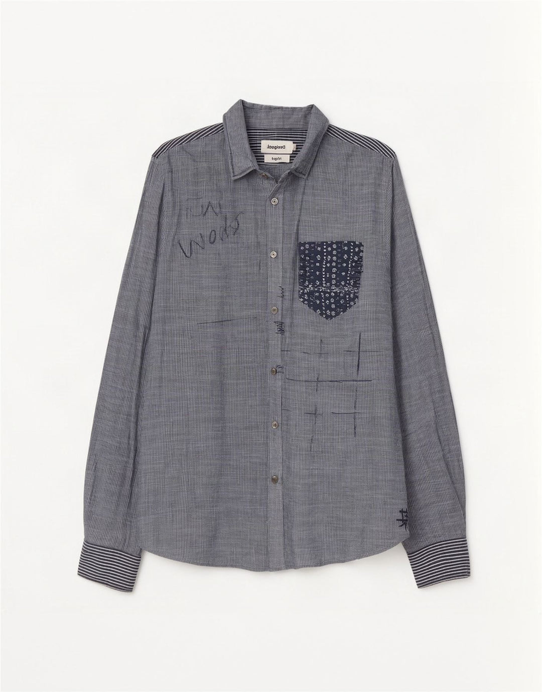 Camisa gráfica masculina Desigual grande risca de giz azul
