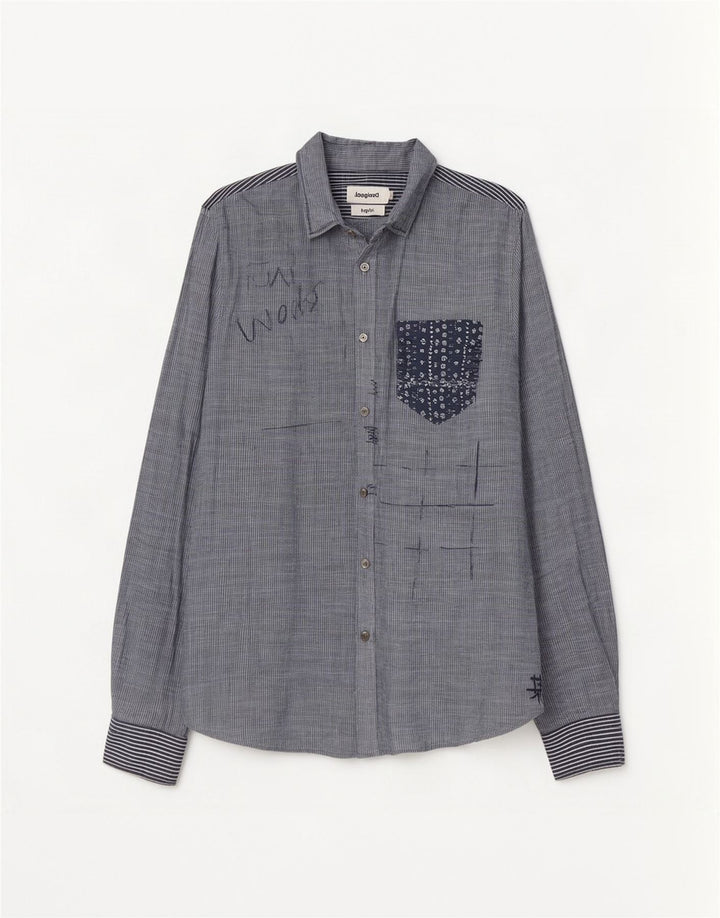 Camisa gráfica masculina Desigual grande risca de giz azul