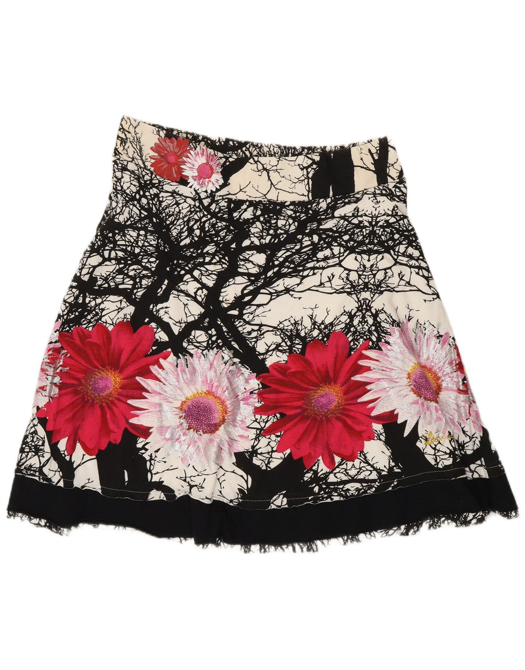 Saia feminina vintage evasê média W30 algodão floral multicolorido