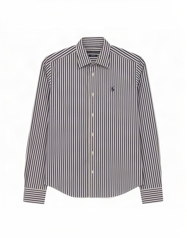 Ralph Lauren Camisa feminina slim fit EUA 6 algodão listrado azul marinho médio